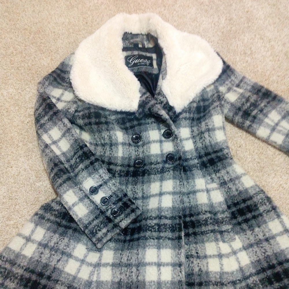 Guess Women's Wool Coat Black and White Size 10